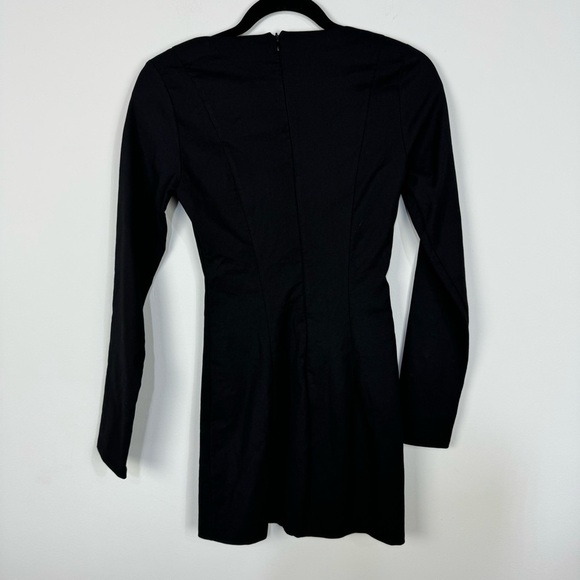 Zara Long Sleeve Plunge Sweetheart Neck Mini Dress Goth Minimalist - Picture 2 of 6